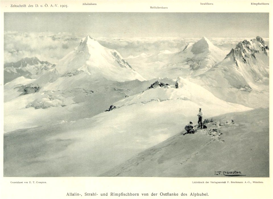 Compton, 1903, Allalin-, Strahl- und Rimpfischhorn von der Ostflanke des Alphubel
