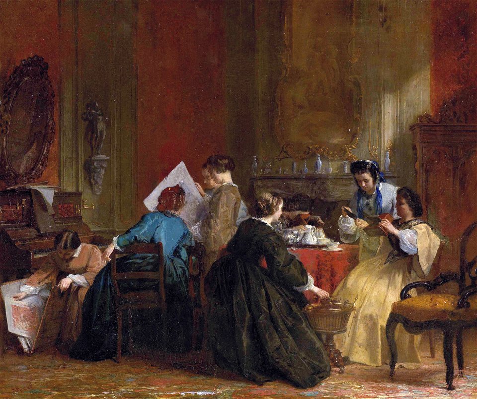 Company of ladies watching stereoscopic photographs by Jacob Spoel 1820-1868