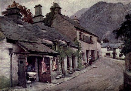 Coniston Village, The Old Butcher's Shop - The English Lakes - A. Heaton Cooper. Free illustration for personal and commercial use.