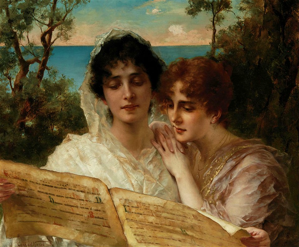 Conrad Kiesel - Young Ladies Reading a Manuscript