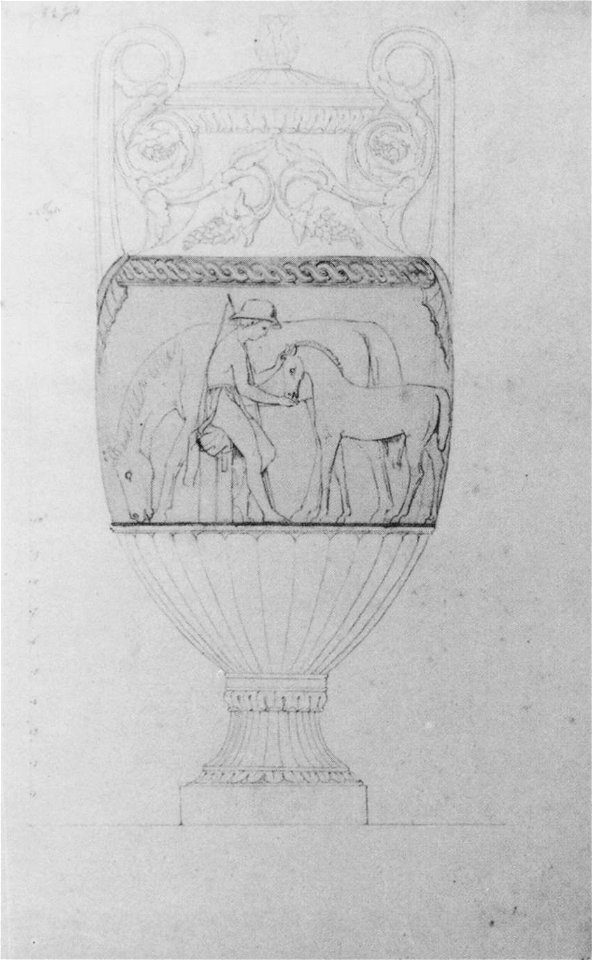 Conrad Weitbrecht, Entwurf für eine Ziervase, Relief Knabe mit Stute und Fohlen, um 1825