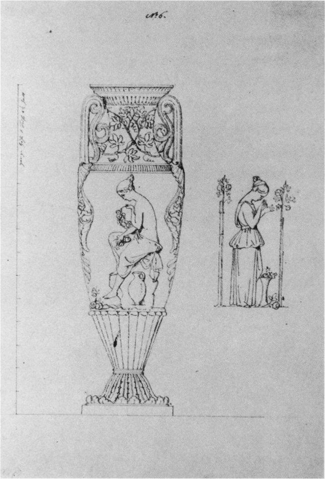 Conrad Weitbrecht, Entwurf für eine Amphore, Relief Junge Kranzbinderin, um 1825