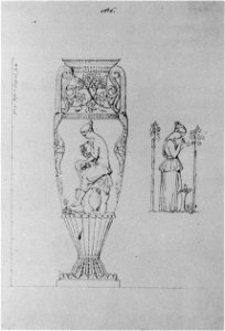 Conrad Weitbrecht, Entwurf für eine Amphore, Relief Junge Kranzbinderin, um 1825
