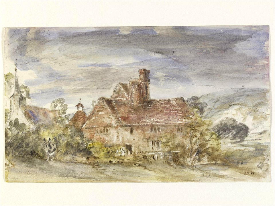 Constable - A farmhouse and church at Houghton, Sussex, 211-1888