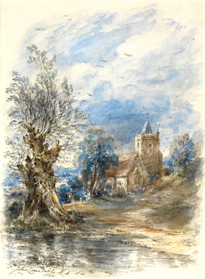 Constable - A WILLOW BESIDE WATER, A CHURCH BEYOND, lot.338