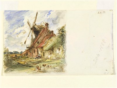 Constable - A windmill and cottages, 204-1888. Free illustration for personal and commercial use.