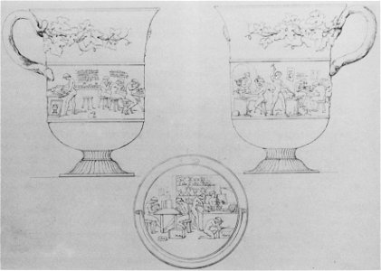 Conrad Weitbrecht, Entwurf für eine Henkeltasse, Relief Handwerker, um 1825