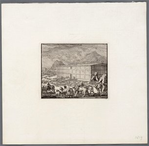 De dieren lopen in paren de ark van Noach op, objectnr A 47903