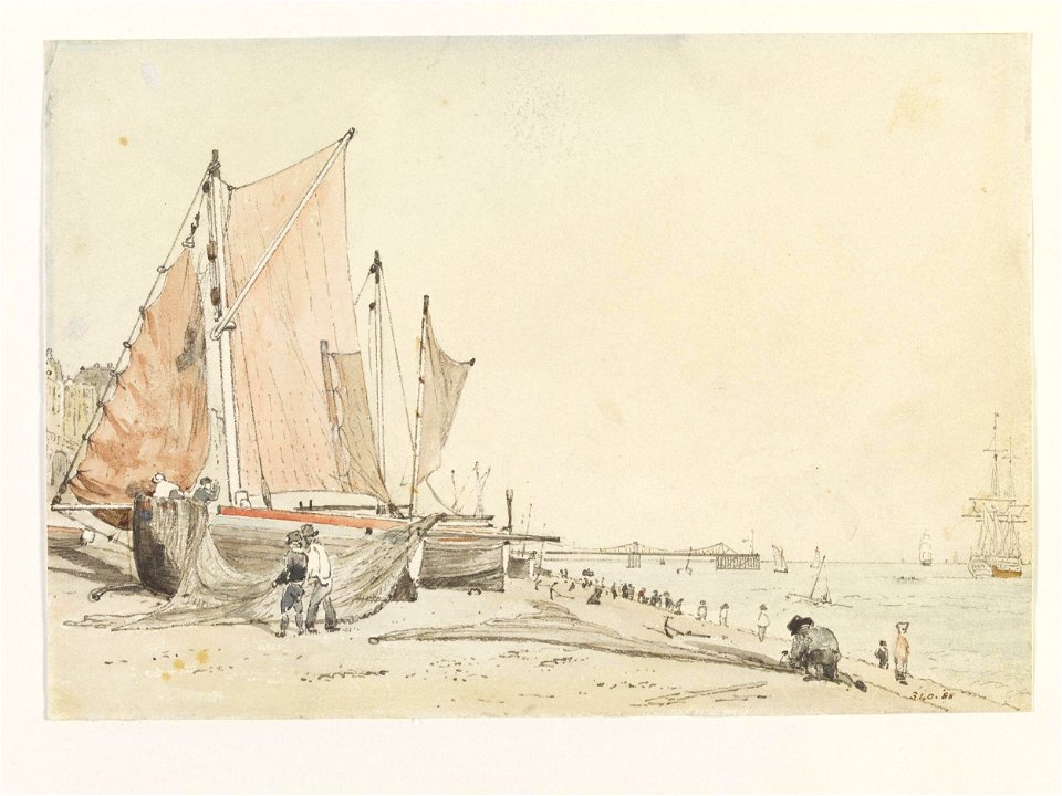 Constable - Brighton Beach, with fishing boats and the Chain Pier, 340-1888