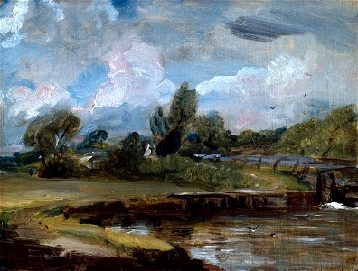 Constable - Flatford Lock, A Path by a River, c.1810–1812, 031392. Free illustration for personal and commercial use.