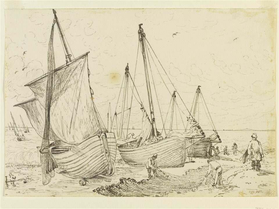 Constable - Beach scene, with boats and fishermen, 259-1888