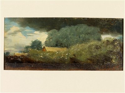Constable - Landscape, with Trees and Cottages under a Lowering Sky, 1812, 324-1888, 2009CA1229. Free illustration for personal and commercial use.
