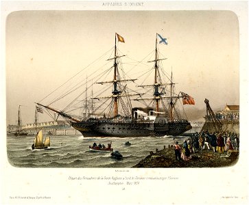 Depart des Grenadiers de la Garde Anglaise, a bord du Steamer transatlantique l' Orenoco (Orinoco) Southampton - Mars 1854. Affaires D'Orient RMG PU6744