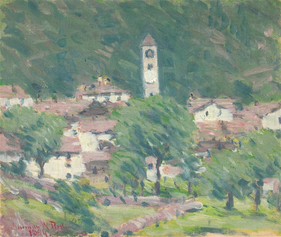 Denman Waldo Ross - Landscape with Village and Bell Tower - 1936.150.281 - Harvard Art Museums