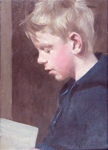 Denman Waldo Ross - Profile Portrait of Young Boy Holding a Book - 1936.109.44 - Fogg Museum. Free illustration for personal and commercial use.