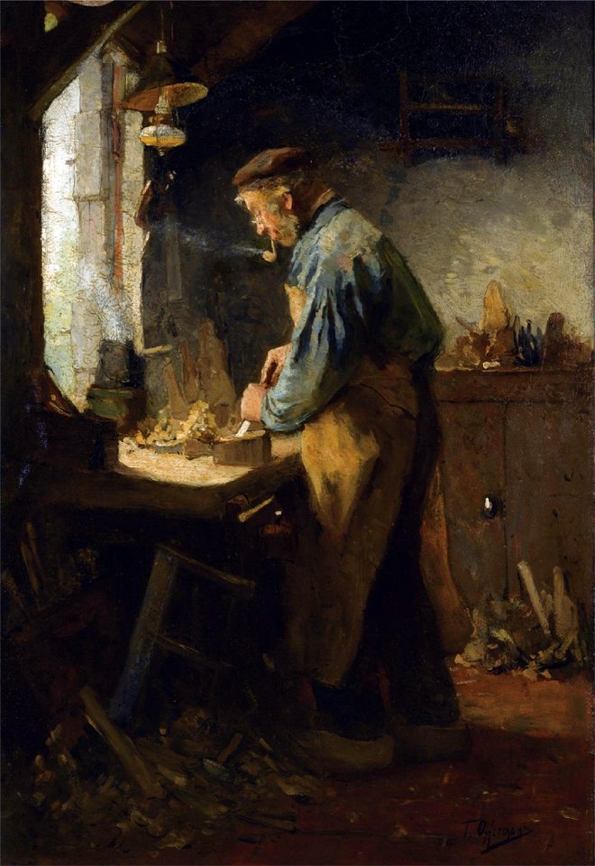 De dorpstimmerman by Tony Lodewijk George Offermans (1854-1911)