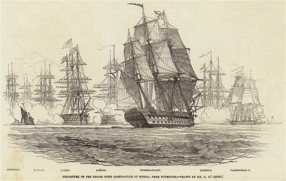 Departure of the Grand Duke Constantine of Russia, from Plymouth - ILN 1845