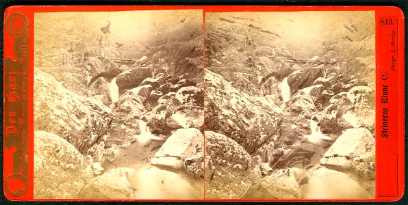 Der Harz 0843 Steinerne Rinne C. Moser senior Laurentius Herzog Bildseite mit hölzerner Brücke, um 1870 (heute auch Steinerne Renne)