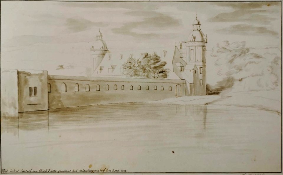 Derons (attr.), Dit is het Casteel van Duck d'usse, genoomt het Busschoppen hof ten hoeij, 1743 - onterechte verwijzing naar Granvellehof (KBR)