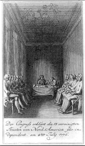 Der Congress erklärt die 13 vereinigten Stăaten von Nord-America für independent am 4ten July 1776 LCCN2004670201