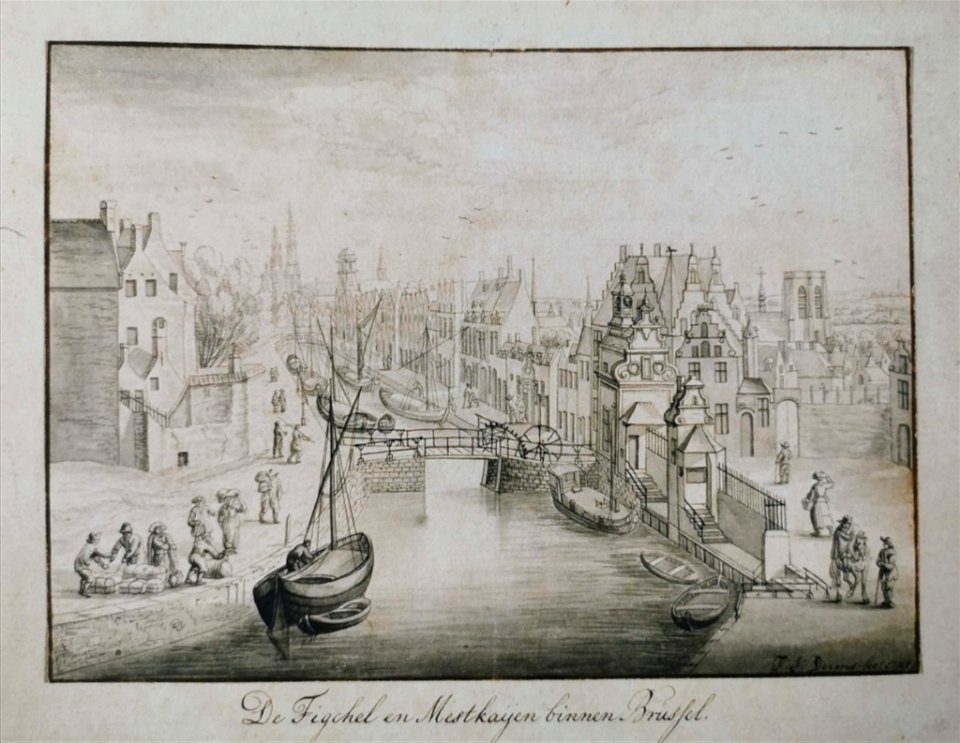 Derons, De Tigchel en Mestkaijen binnen Brussel, 1742, 15,5 x 21 cm (SAB)