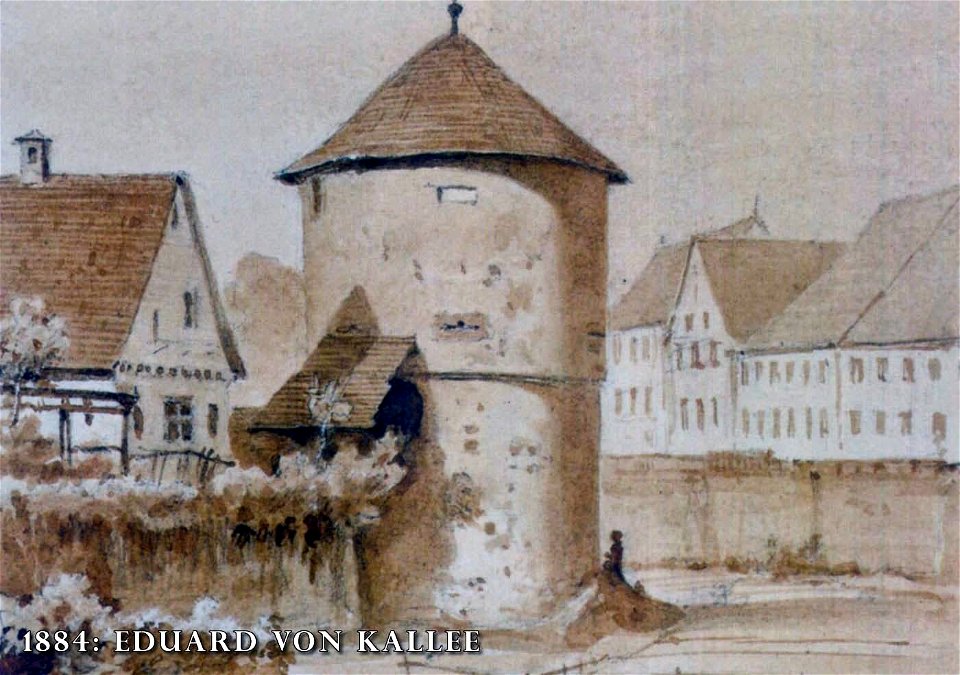 Der Eisturm in Reutlingen auf einem Aquarell von Eduard von Kallee