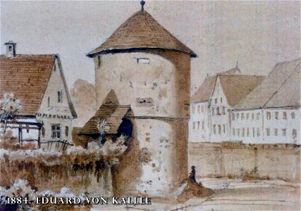 Der Eisturm in Reutlingen auf einem Aquarell von Eduard von Kallee