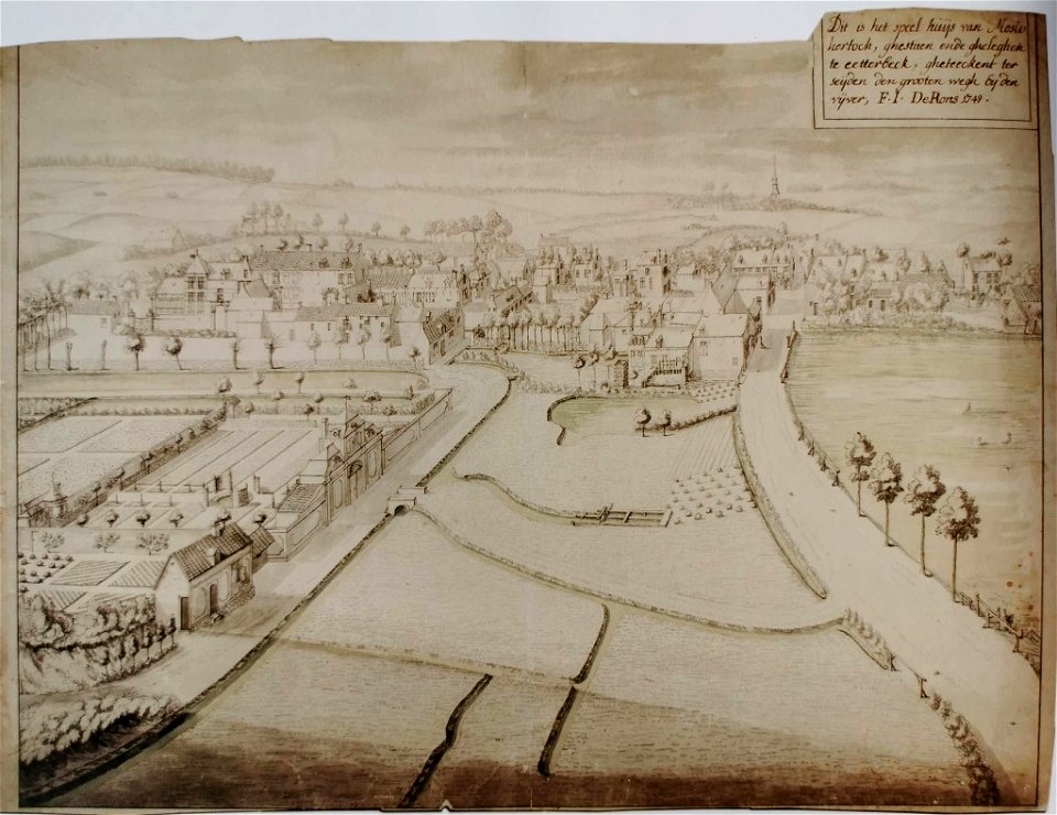 Derons, Het lusthuis van Nicolas Hertogs in Etterbeek-Eggevoorde, 1749, 41 x 54,5 cm (Arenbergarchief Edingen)