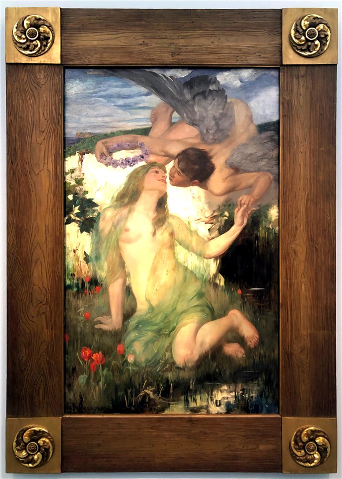 Der Frühling küsst die Erde, im original Rahmen (1894) gemalt von Alexander Frenz (1861–1941), 1911 aus dem Vermächtnis von Franz Schoenfeld, Museum Kunstpalast Inv.-Nr. M 4015