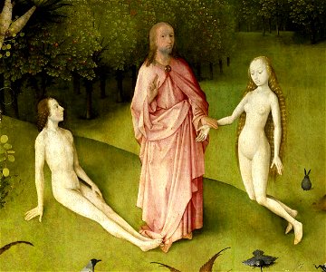 Der Garten der Lüste - Christus, Adam und Eva. Free illustration for personal and commercial use.