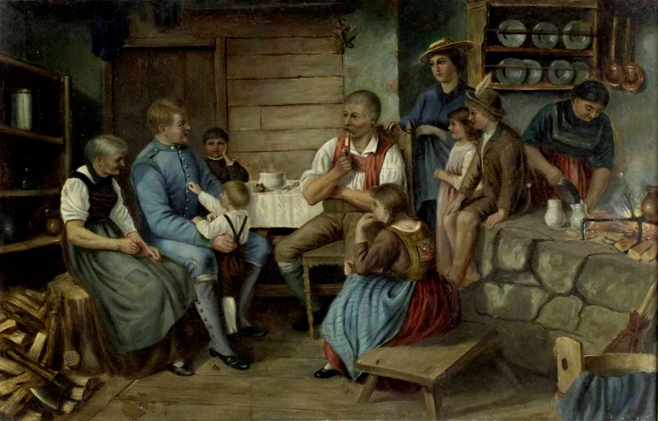 Der Soldat auf Urlaub in der Bauernstube