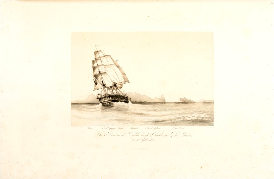 Der Reise an der Einfahrt in die Bucht von Rio - Janeiro, den 5' Septbr. 1842, da Coleção Brasiliana Iconográfica