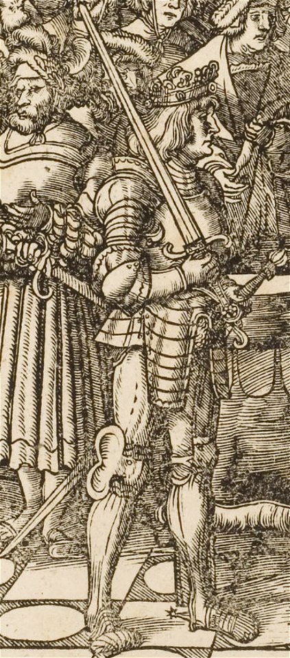 Der Weisskunig 53 Detail Maximilian (or possibly his son, Philip) holding ceremonial sword