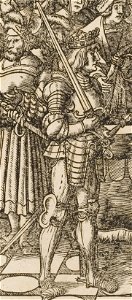 Der Weisskunig 53 Detail Maximilian (or possibly his son, Philip) holding ceremonial sword
