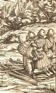 Der Weisskunig 67 Detail Landsknecht on their knees, in front of Maximilian