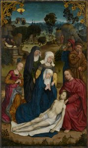 Derick Baegert - Kreuzigungsaltar, Beweinung Christi Außenseite, Fragment eines Engels, eines Apostels und Stifters - WAF 224 - Bavarian State Painting Collections