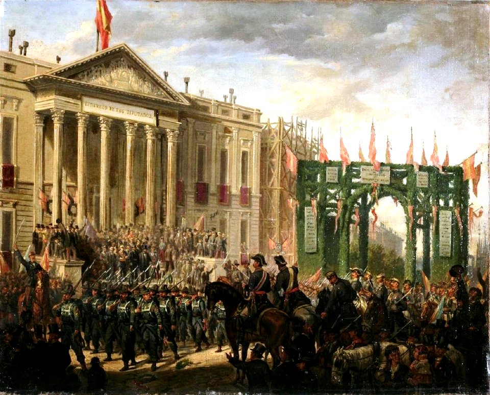 Desfile militar ante el Congreso de los Diputados con motivo del triunfo de la Gloriosa (Museo del Romanticismo de Madrid)