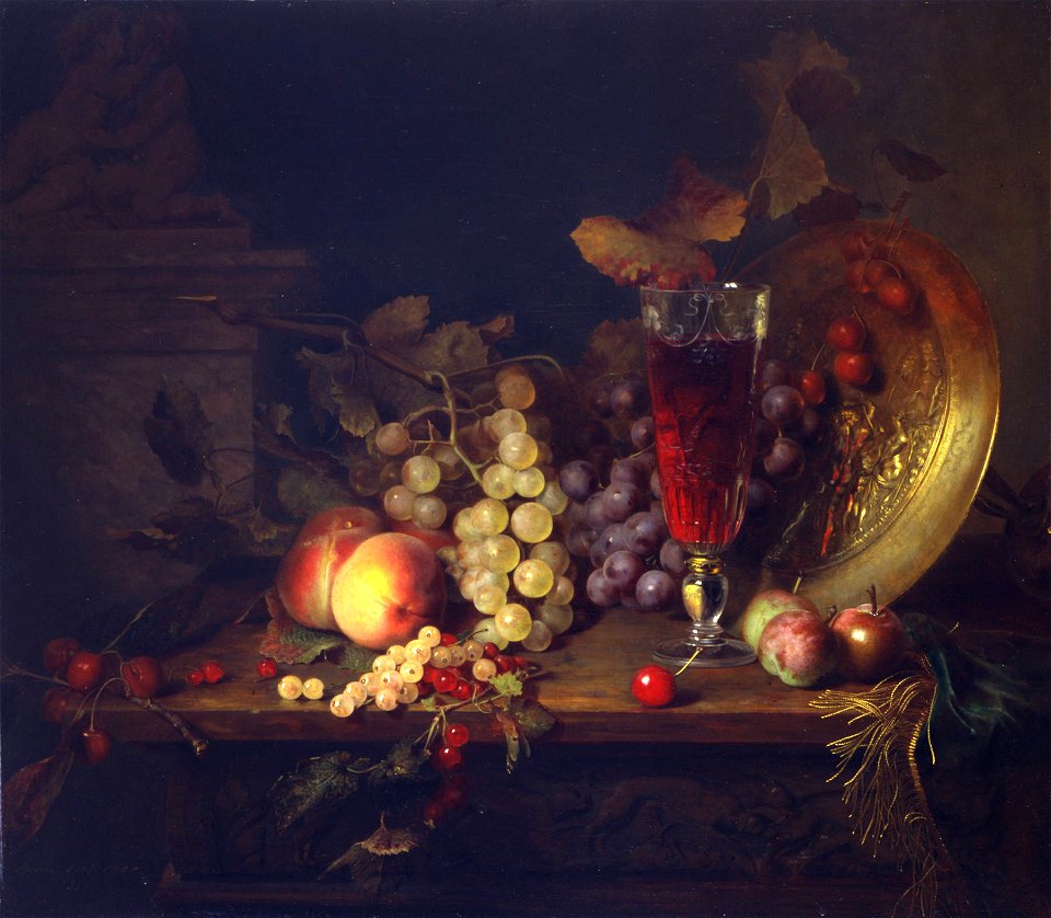 Blaise Alexandre Desgoffe - Still Life with Fruit, Glass of Wine, 1863