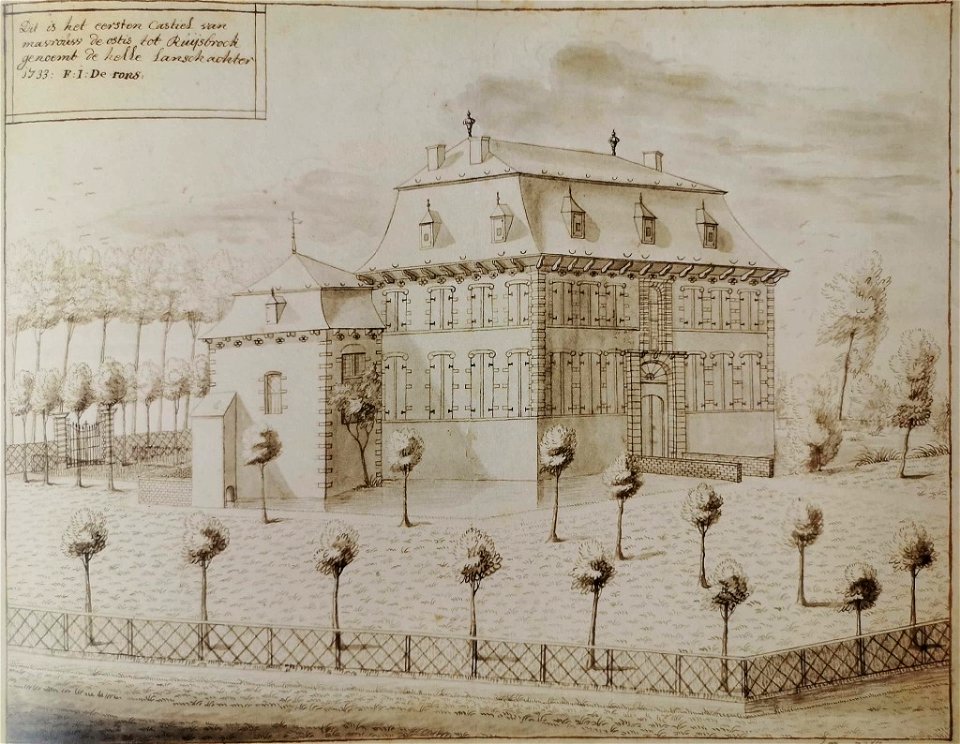 Derons, Detail van Kasteel De Helle in Ruisbroek, 1733 (KBR)