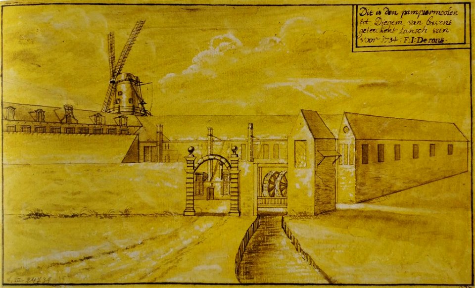 Derons, Papiermolen van Pieter-Jan Bauwens in Diegem, 1734 (KBR)
