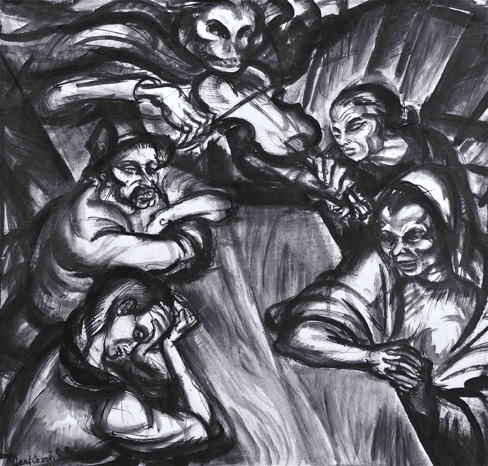 Derkovits Gyula - 1924 - Hegedülő halál (Mulató társaság)