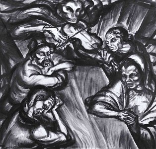 Derkovits Gyula - 1924 - Hegedülő halál (Mulató társaság)