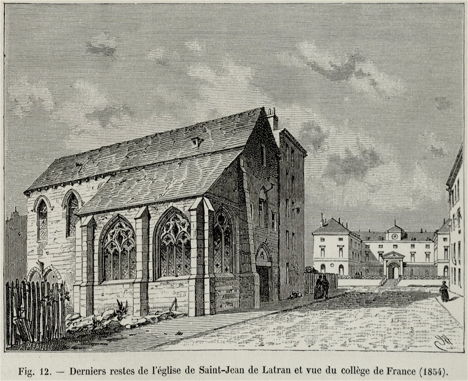 Derniers restes de l'église de Saint-Jean de Latran et vue du Collège de France, 1854