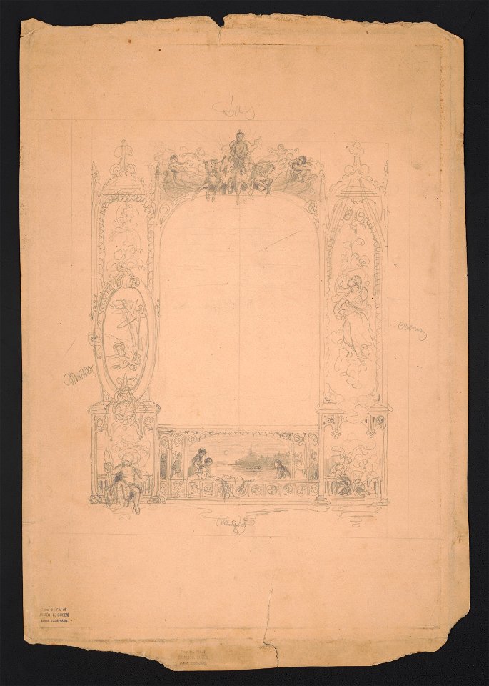 Design depicting allegorical representations of Day, Night, Noon, and Evening, possibly intended to frame a certificate LCCN2016649120