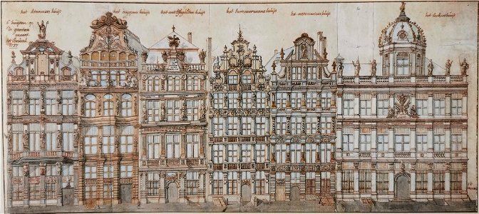 Derons, 6 huijsen op de grooten maert tot Brussel, 1737 (MSB) - Guldenhoofdstraat-Boterstraat