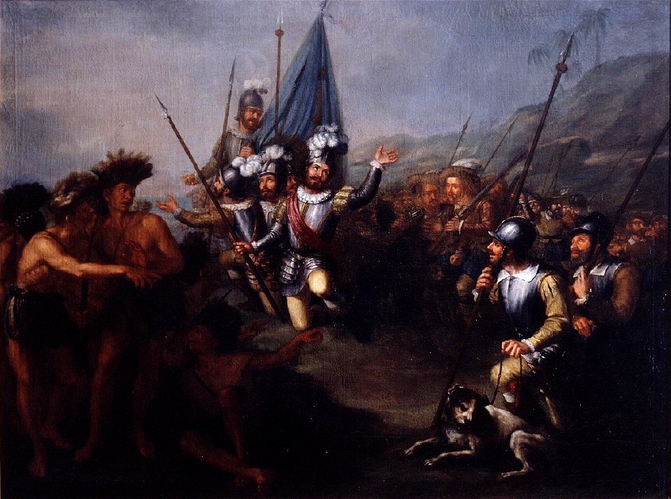Desembarco de Cortés, de Antonio María Esquivel (Museo de América, Madrid)
