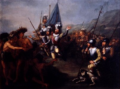 Desembarco de Cortés, de Antonio María Esquivel (Museo de América, Madrid)