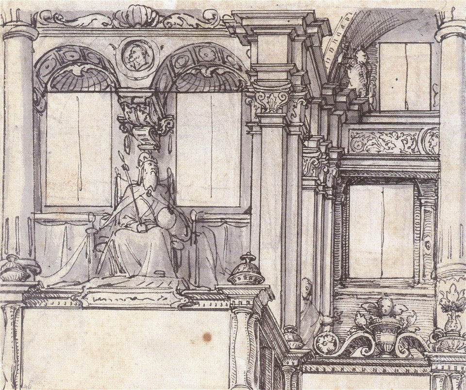 Design for a Façade Painting with Enthroned Emperor, by Hans Holbein the Younger