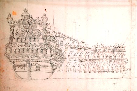 Dessin présumé du vaisseau le Superbe vers 1673