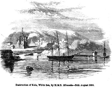 Destruction of Kola, White Sea, by H.M.S. Miranda - 24th August 1854. George Dodd. Pictorial history of the Russian war 1854-5-6